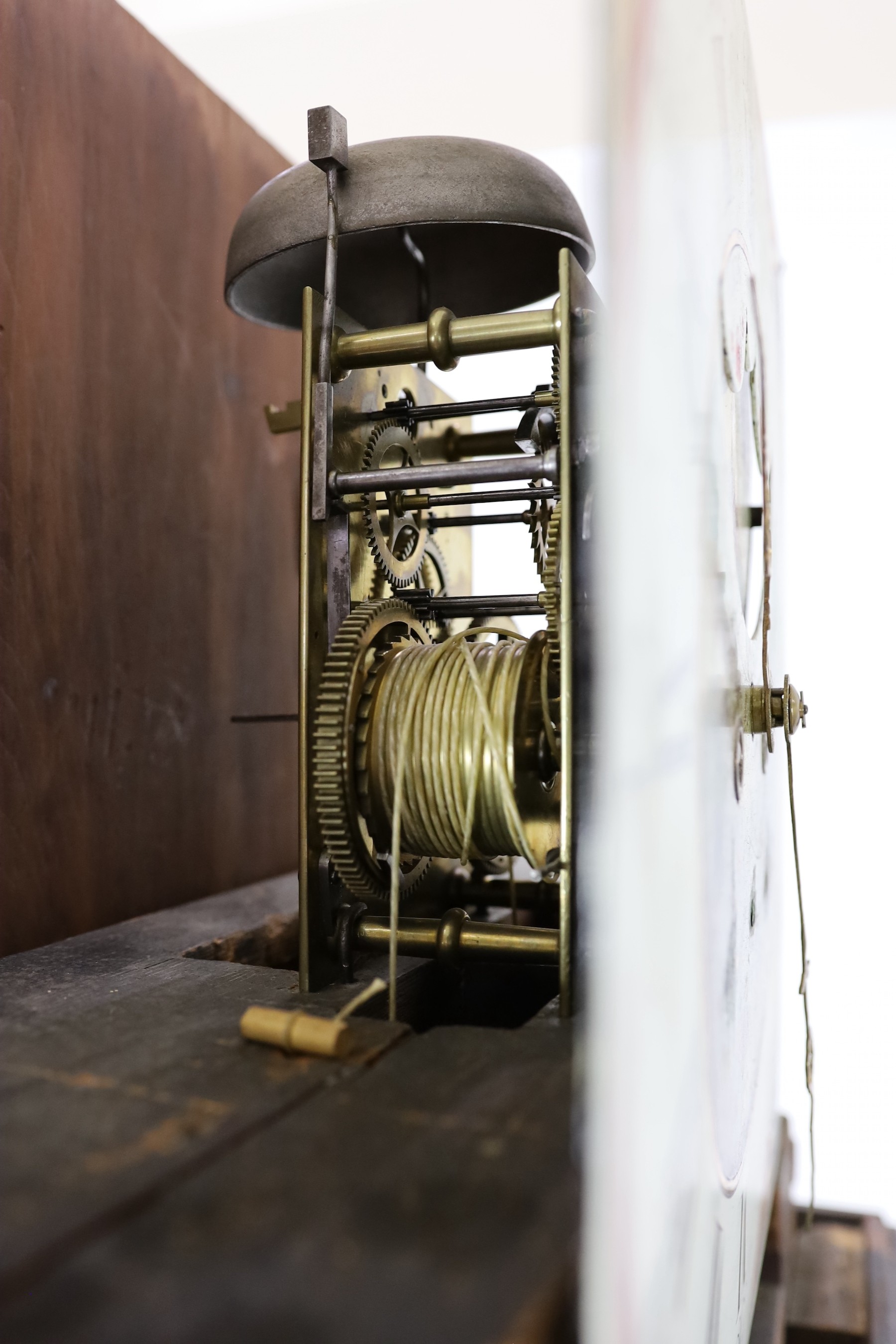 Lees of Bury. A William IV boxwood strung mahogany eight day longcase clock, W.60cm H.235cm